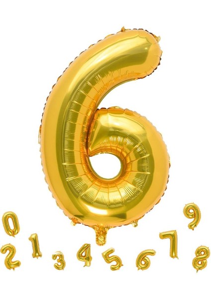 Rakam Folyo Balon 6 Altın Renk 80 cm - 32"