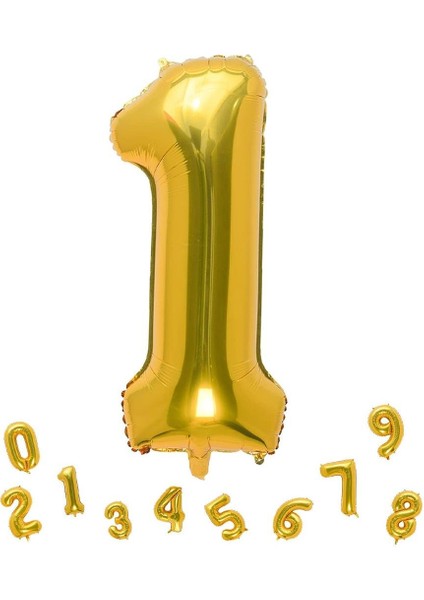 Rakam Folyo Balon 1 Rakam Altın 1 Yaş Doğum Günü Parti Balonu 86 cm 34 Inc