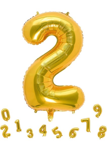 Rakam Folyo Balon Doğum Günü Parti Balonu 2 Altın Renk 86 cm 34 Inc