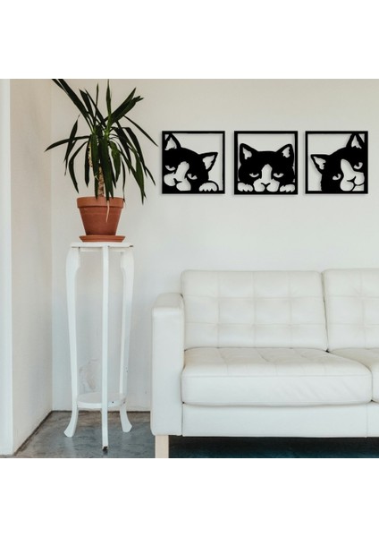 3'lü Kedi Tablo Duvar Dekorasyon Lazer Kesim Her Biri 25x24 Cm fırsatları