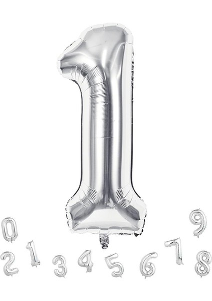 rakam Folyo Balon 1 Rakam Gümüş 1 Yaş Doğum Günü Parti Balonu 86 cm 34 Inc