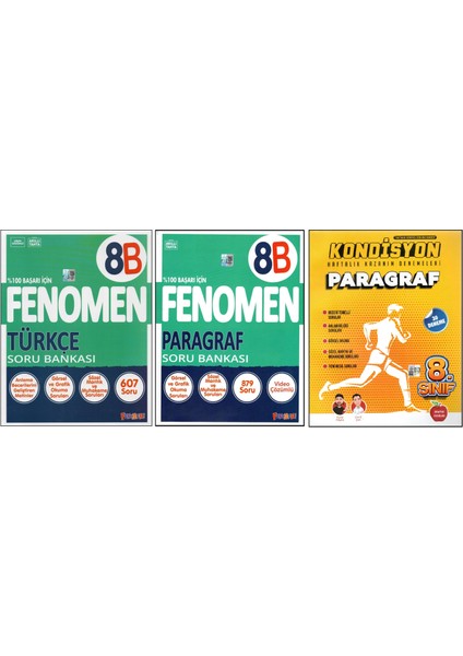Fenomen 8. Sınıf 8b Türkçe+Paragraf+Newton Kondisyon Paragraf (3 Kitap)