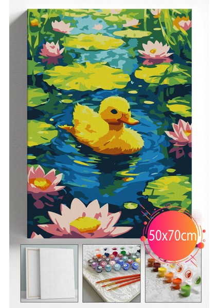 Sayılarla Boyama Seti Numaralı Tuval Fırça Boya Dahil Kasnaklı Set 50X70 cm - Sarı Ördek