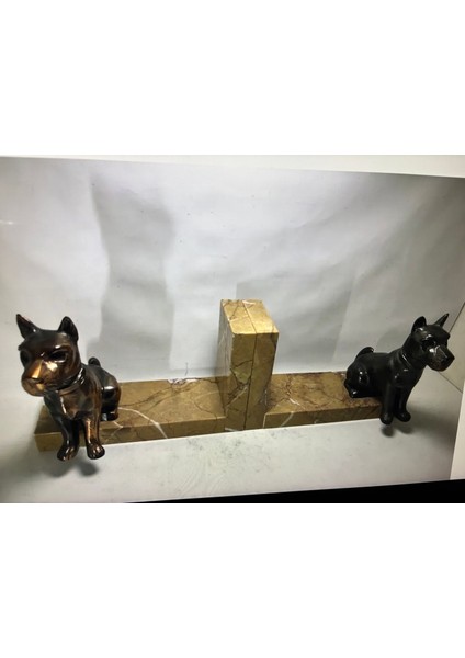 Bakır ve Mermerdan Avrupa Köpekli Kitap Tutucu Yükseklik 14 cm