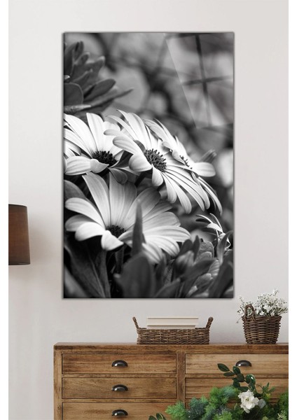 Siyah Beyaz Çiçek Dikey Cam Tablo, Ev ve Ofis Duvar Dekoru, Lüks Hediyelik, Kırılmaz Çizilmez fiyatları