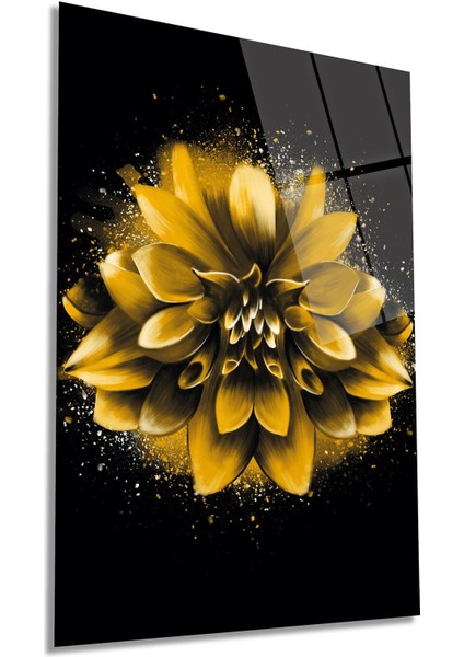 Altın Lotus Çiçeği Dikey Cam Tablo, Ev ve Ofis Duvar Dekoru, Lüks Hediyelik, Kırılmaz Çizilmez