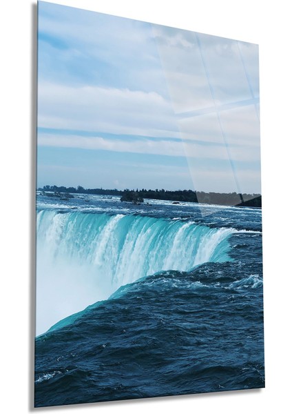 Niagara Şelalesi Dikey Cam Tablo, Ev ve Ofis Duvar Dekoru, Lüks Hediyelik, Kırılmaz Çizilmez