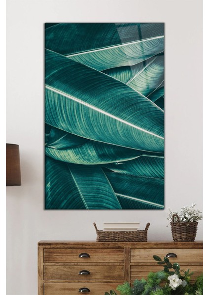 Tropikal Büyük Yaprak Dikey Cam Tablo, Ev ve Ofis Duvar Dekoru, Lüks Hediyelik, Kırılmaz Çizilmez fiyatları