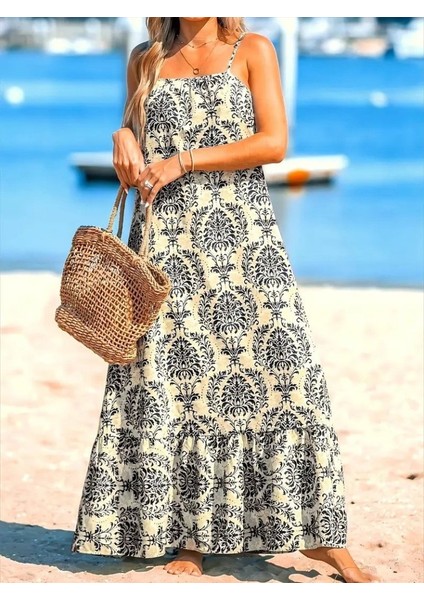 Kadın Ip Askılı Desenli Fırfırlı Süprem Elbise indirimleri