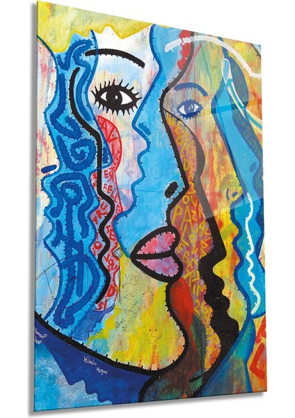 Renkli Grafitti Kadın Yüzü Dikey Cam Tablo, Ev Ofis Duvar Dekoru, Lüks Hediyelik, Kırılmaz Çizilmez