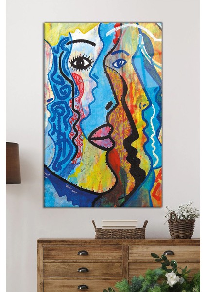Renkli Grafitti Kadın Yüzü Dikey Cam Tablo, Ev Ofis Duvar Dekoru, Lüks Hediyelik, Kırılmaz Çizilmez fiyatları