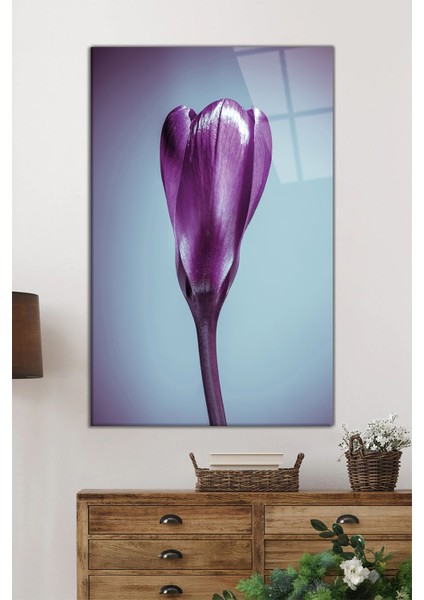 Narin Lila Çiçek Dikey Cam Tablo, Ev ve Ofis Duvar Dekoru, Lüks Hediyelik, Kırılmaz Çizilmez fiyatları