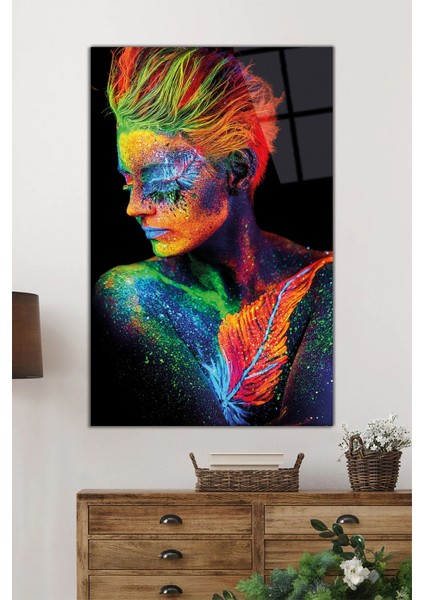 Renkli Kadın Portre Dikey Cam Tablo, Ev ve Ofis Duvar Dekoru, Lüks Hediyelik, Kırılmaz Çizilmez fiyatları