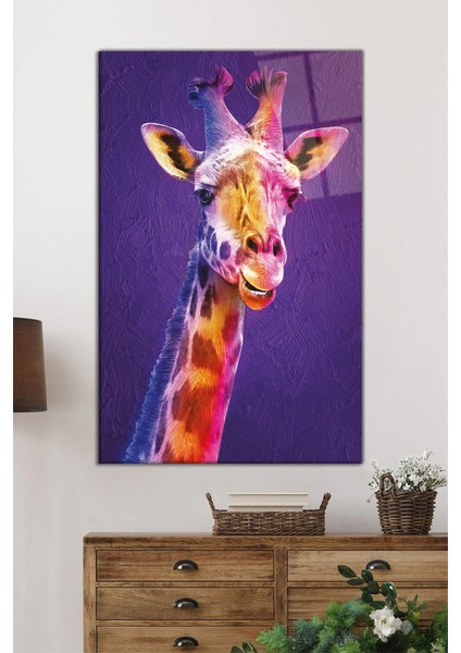 Rengarenk Zürafa Portresi Dikey Cam Tablo, Ev Ofis Duvar Dekoru, Lüks Hediyelik, Kırılmaz Çizilmez fiyatları