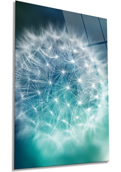 Turkuaz Karahindiba Dikey Cam Tablo, Ev ve Ofis Duvar Dekoru, Lüks Hediyelik, Kırılmaz Çizilmez