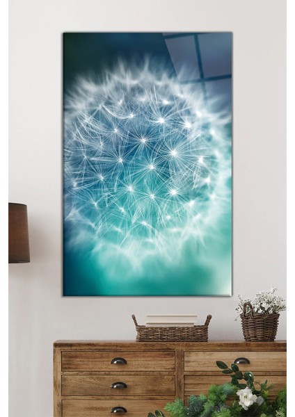 Turkuaz Karahindiba Dikey Cam Tablo, Ev ve Ofis Duvar Dekoru, Lüks Hediyelik, Kırılmaz Çizilmez fiyatları