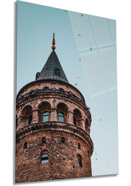 Galata Kulesi Istanbul Dikey Cam Tablo, Ev ve Ofis Duvar Dekoru, Lüks Hediyelik, Kırılmaz Çizilmez