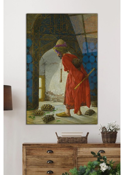 Osman Hamdi Bey Kaplumbağa Terbiyecisi Dikey Cam Tablo, Ev ve Ofis Duvar Dekoru, Lüks Hediyelik fiyatları