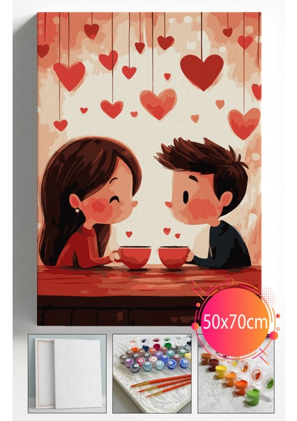 Sayılarla Boyama Seti Numaralı Tuval Fırça Boya Dahil Kasnaklı Set 50X70 cm - Sevgili Kahve