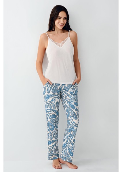 Kadın Turkuaz 3'lü Pijama Takım, Modal Pamuk Kumaş modelleri