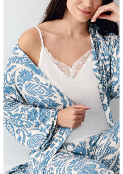 Kadın Turkuaz 3'lü Pijama Takım, Modal Pamuk Kumaş fırsatları