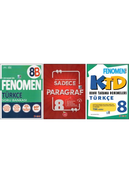 Fenomen 8. Sınıf 8b Türkçe+Newton Sadece Paragraf+Fenomen Konu Tarama D. (3 Kitap)