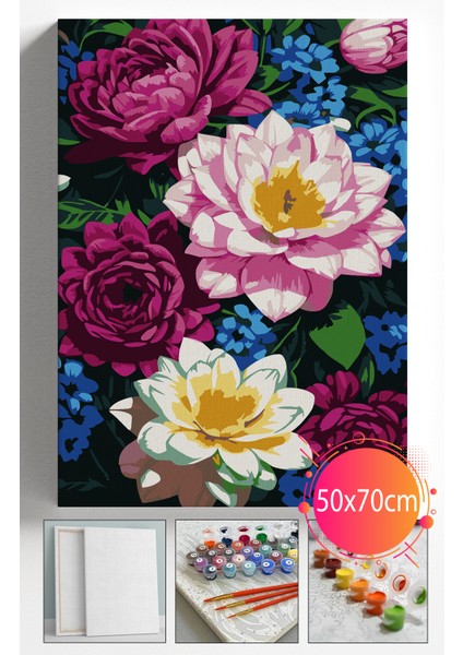 Sayılarla Boyama Seti Numaralı Tuval Fırça Boya Dahil Kasnaklı Set 50X70 cm - Şakayıkçiçekler