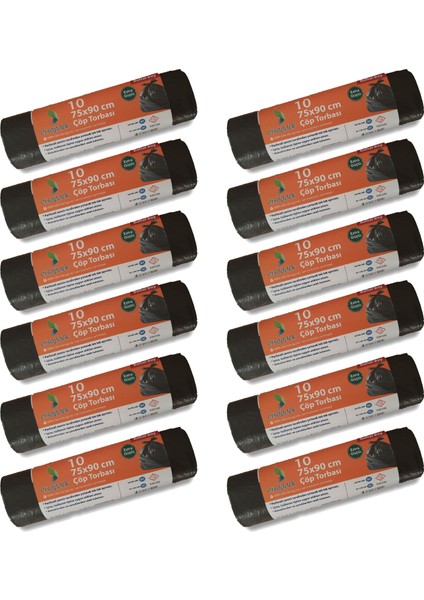 Battal 75X90CM Siyah Çöp Torbası - 12 Adet Rulo 10LU