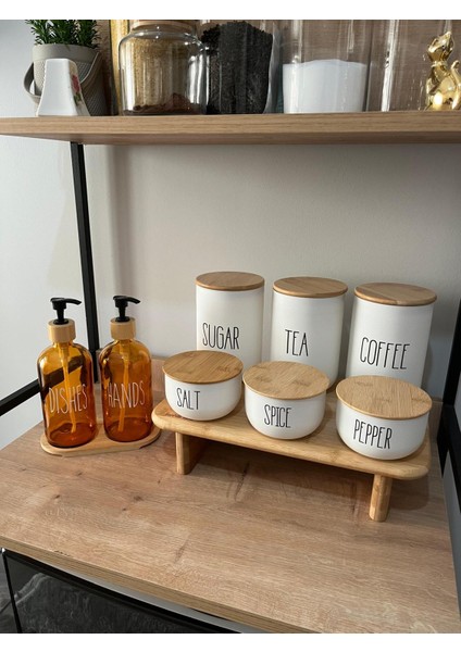 6'lı Bambu Stant'lı Baharat Kavanoz Seti - Bambu Stant'lı Sıvı Sabunluk Seti modelleri