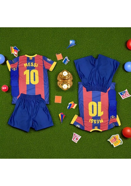 Messi Barcelona Çoraplı Bordo Mavi Çocuk Nostalji Halı Saha Forma