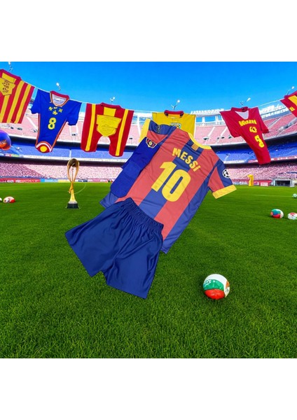 Messi Barcelona Çoraplı Bordo Mavi Çocuk Nostalji Halı Saha Forma modelleri