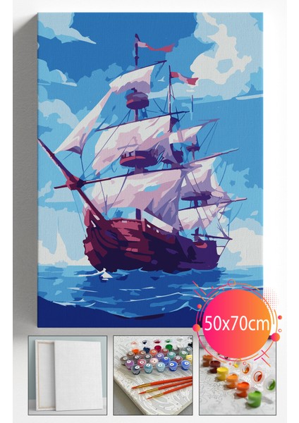 Sayılarla Boyama Seti Numaralı Tuval Fırça Boya Dahil Kasnaklı Set 50X70 cm -Yırtık Yelken