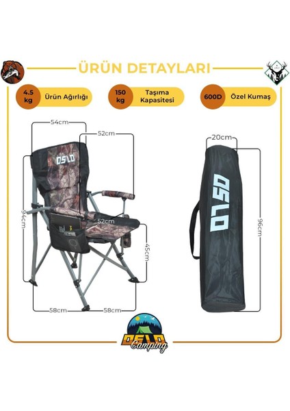 Lüks 3'lü Kamp Sandalye Seti Kamuflaj fırsatları