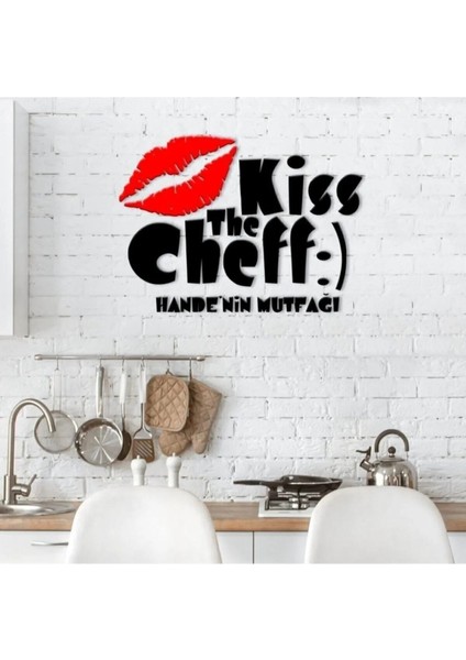 Ahşap Isimli Mutfağım Kiss The Chef Duvar Dekoru