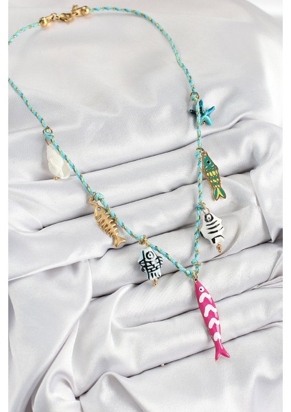 Seramik Motifli Pembe Balık Figürlü Model Mavi Ip Kadın Kolye - EBJ250726W36928 fiyatları