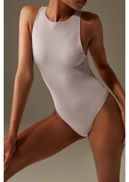 Astarlı Halter Yaka Yumuşak Dokulu Esnek Çıtçıtlı Bodysuit