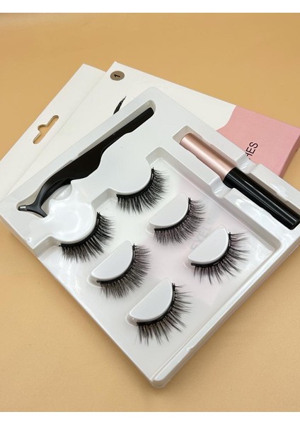 Gerçek Görünümlü 3 Çift Manyetik Kirpik Manyetik Eyeliner Cımbız Seti
