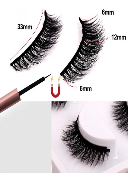 Gerçek Görünümlü 3 Çift Manyetik Kirpik Manyetik Eyeliner Cımbız Seti modelleri