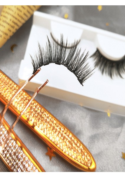 Gerçek Görünümlü 3 Çift Manyetik Kirpik Manyetik Eyeliner Cımbız Seti fırsatları