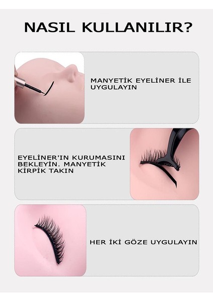 Gerçek Görünümlü 3 Çift Manyetik Kirpik Manyetik Eyeliner Cımbız Seti indirimleri