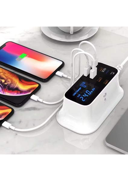Doolike 8 Port USB Hızlı Şarj Cihazı Qc 3.0 + Type-C Amper ve Voltaj Göstergeli Akım Korumalı Şarj Istasyonu fiyatları