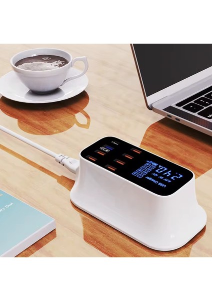 Doolike 8 Port USB Hızlı Şarj Cihazı Qc 3.0 + Type-C Amper ve Voltaj Göstergeli Akım Korumalı Şarj Istasyonu indirimleri