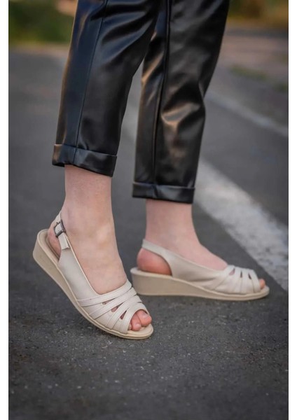 Garantili Ortopedik Hafif Taban Günlük Anne Kadın Bej Sandalet 41-42 Numara