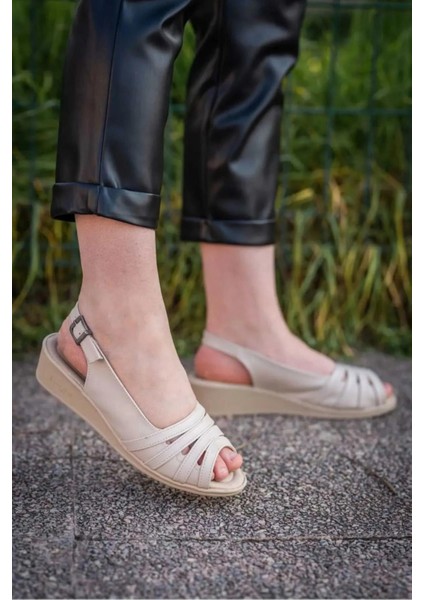 Garantili Ortopedik Hafif Taban Günlük Anne Kadın Bej Sandalet 41-42 Numara modelleri