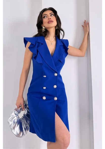 Kadın Elbise Kısa Kruvaze Yaka Volan Kol Fırfırlı Düğme Detaylı Ceket Elbise fiyatları