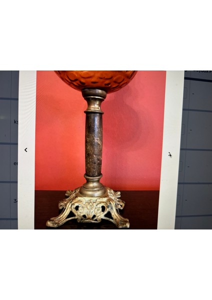 Fransız Pirinç ve Mermer Kaideli Gaz Lambası - 67 cm Boyunda fırsatları