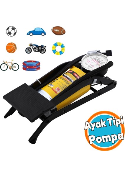 Ayak Tipi Pompa Tekli Teker Araç Bisiklet Top Bot Lastik Şambrel Şişirme Pompası Tek Pistonlu 1 Adet