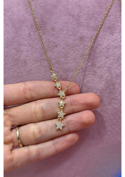 Kadın Paslanmaz Çelik Zirkon Taşlı Sıralı Kayan Yıldız Y Kolye modelleri