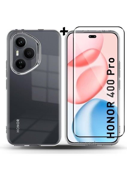 Honor 400 Pro Kılıf Kamera Çıkıntılı Korumalı Yumuşak Şeffaf Silikon + 5d Ekran Koruyucu Cam Set 1er