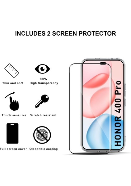 Honor 400 Pro Kılıf Kamera Çıkıntılı Korumalı Yumuşak Şeffaf Silikon + 5d Ekran Koruyucu Cam Set 1er fiyatları